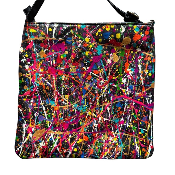 Hand-Painted Vegan Leather Abstract Crossbody Bag - Picture 3 of 6